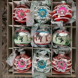 NIB Christopher Radko Presents Shiny Brite Vintage Glass Ornaments, Box of 12